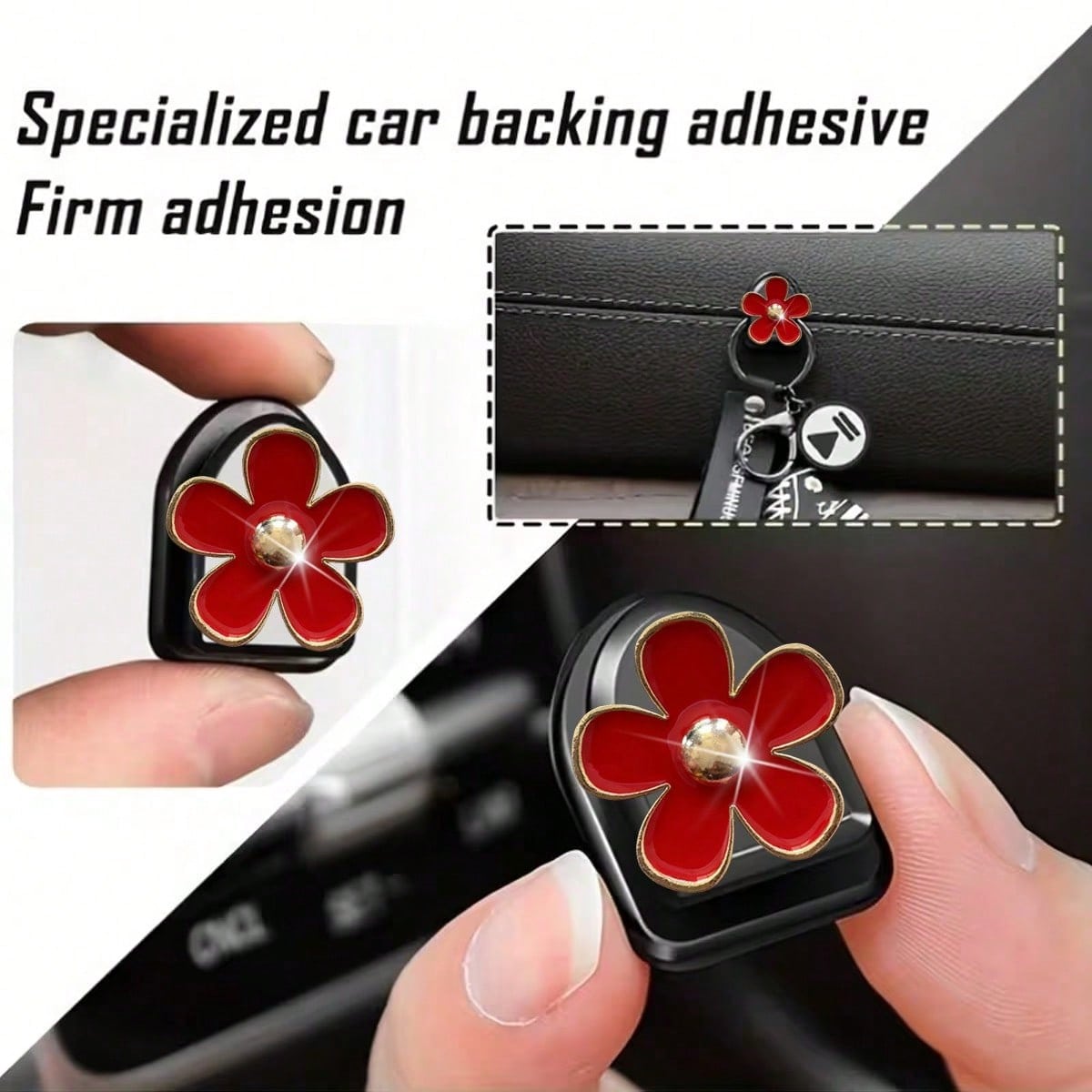 2pcs Car Adhesive Mini Hooks, Flower-Shaped Car Storage Hooks, Suitable For Dashboard Storage And Home Use, Can Hang Bags, Keys And Other Interior Decorative Accessories