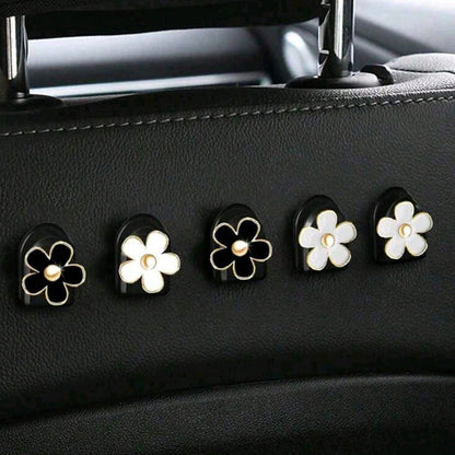 2pcs Car Adhesive Mini Hooks, Flower-Shaped Car Storage Hooks, Suitable For Dashboard Storage And Home Use, Can Hang Bags, Keys And Other Interior Decorative Accessories
