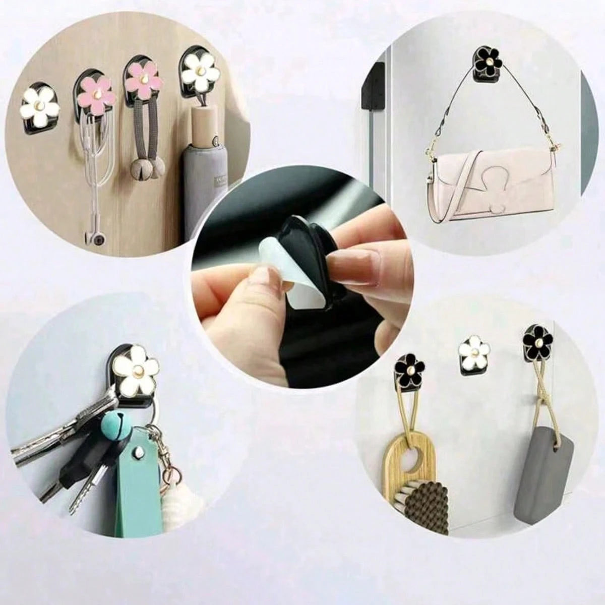 2pcs Car Adhesive Mini Hooks, Flower-Shaped Car Storage Hooks, Suitable For Dashboard Storage And Home Use, Can Hang Bags, Keys And Other Interior Decorative Accessories
