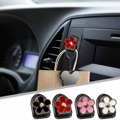 2pcs Car Adhesive Mini Hooks, Flower-Shaped Car Storage Hooks, Suitable For Dashboard Storage And Home Use, Can Hang Bags, Keys And Other Interior Decorative Accessories