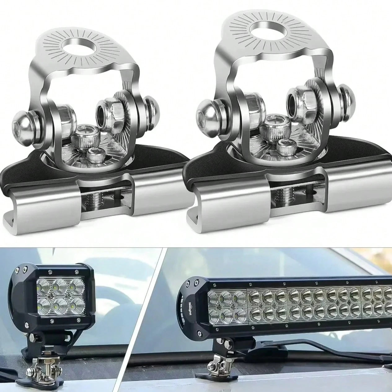 2pcs Car Auto Hood LED Work Light Mount Bracket Holders A-Pillar SUV Cover Light Mounting Clamp Universal