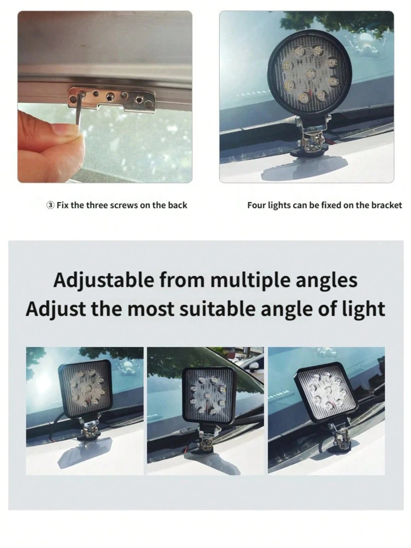 2pcs Car Auto Hood LED Work Light Mount Bracket Holders A-Pillar SUV Cover Light Mounting Clamp Universal