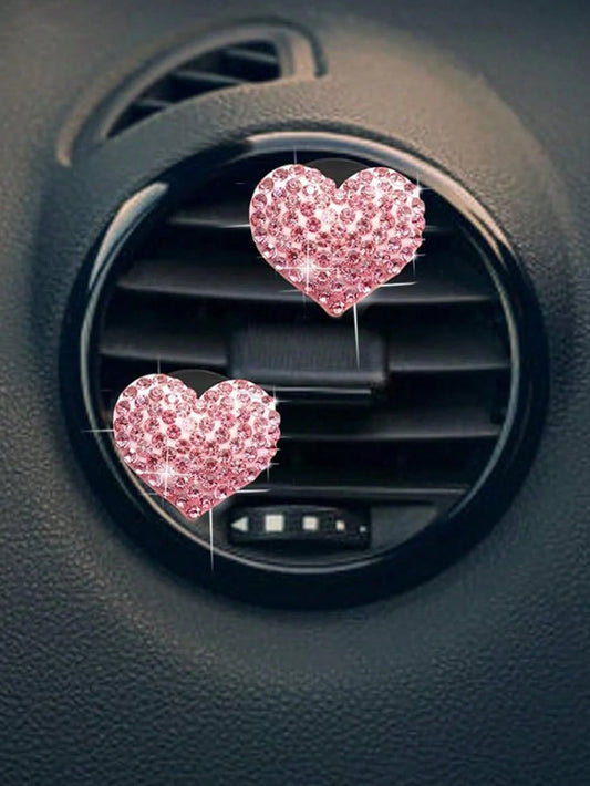 2pcs Car Diamond Inlaid Heart-Shaped Air Outlet Clip Car Air Conditioning Port Decoration Car Interior Decoration Accessories
