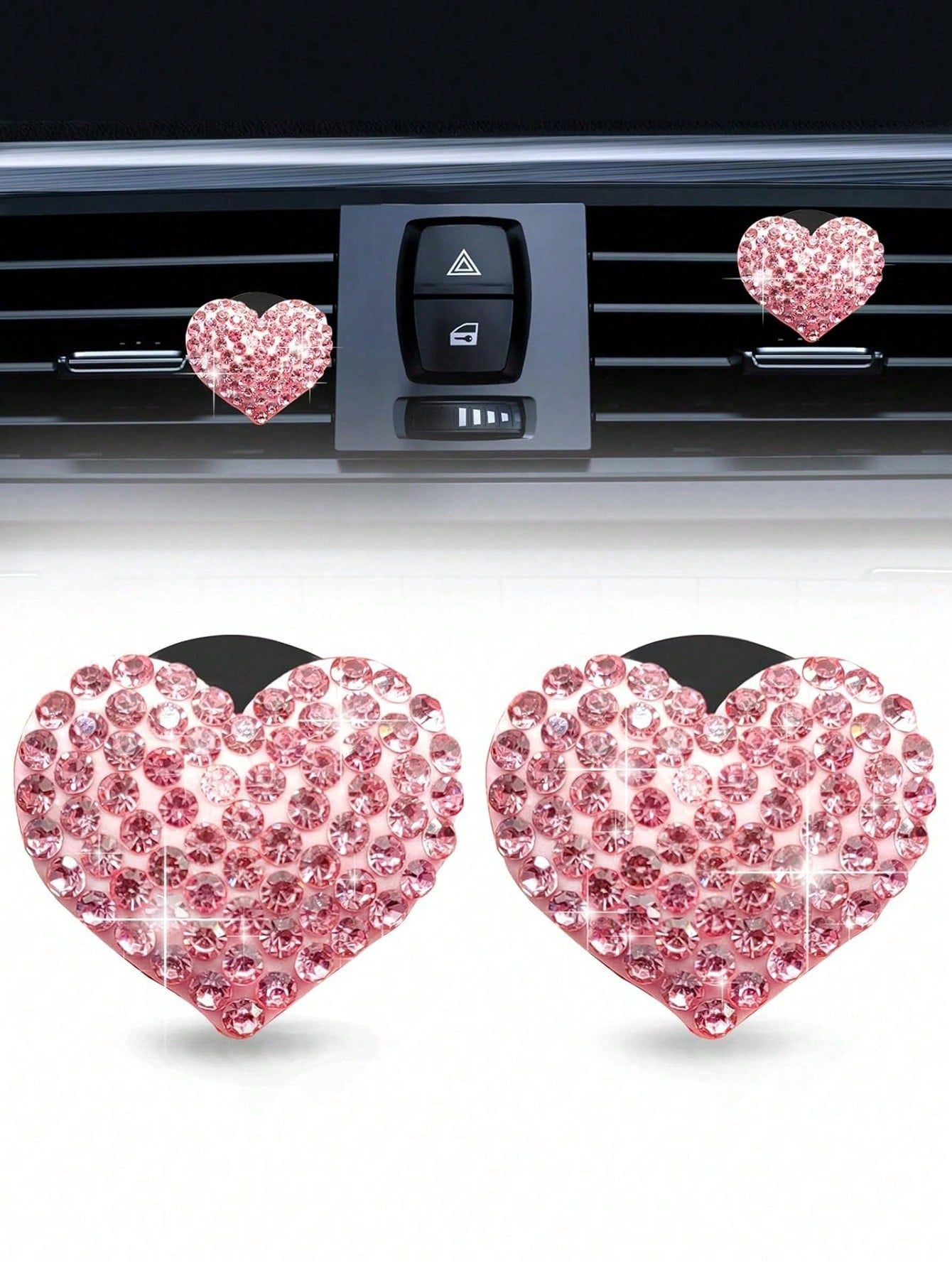 2pcs Car Diamond Inlaid Heart-Shaped Air Outlet Clip Car Air Conditioning Port Decoration Car Interior Decoration Accessories