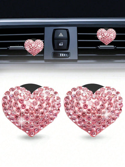 2pcs Car Diamond Inlaid Heart-Shaped Air Outlet Clip Car Air Conditioning Port Decoration Car Interior Decoration Accessories