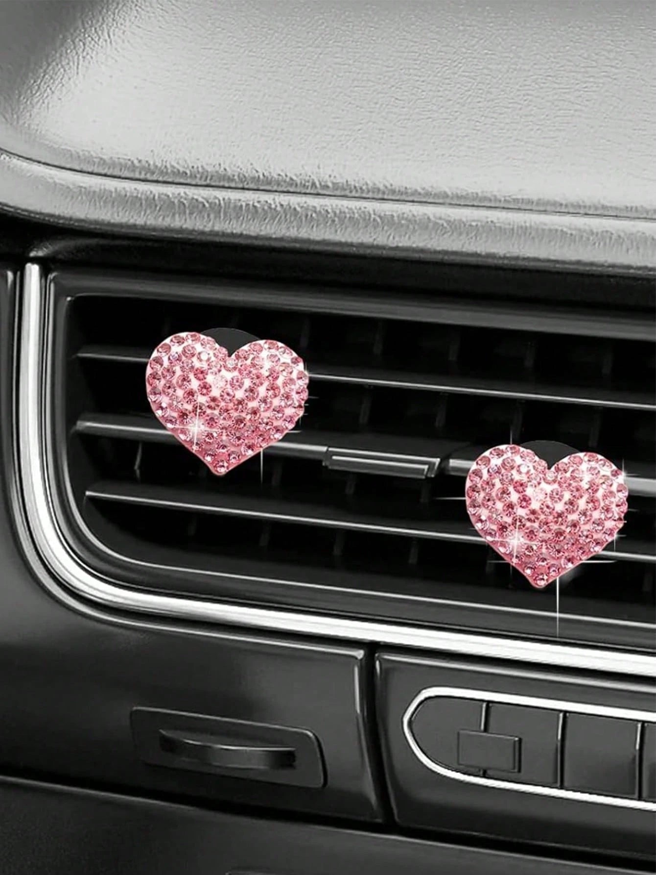 2pcs Car Diamond Inlaid Heart-Shaped Air Outlet Clip Car Air Conditioning Port Decoration Car Interior Decoration Accessories