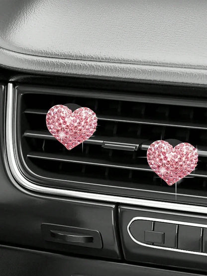 2pcs Car Diamond Inlaid Heart-Shaped Air Outlet Clip Car Air Conditioning Port Decoration Car Interior Decoration Accessories