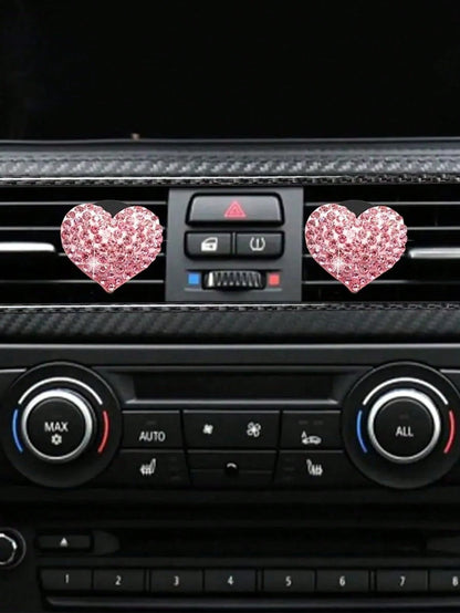 2pcs Car Diamond Inlaid Heart-Shaped Air Outlet Clip Car Air Conditioning Port Decoration Car Interior Decoration Accessories
