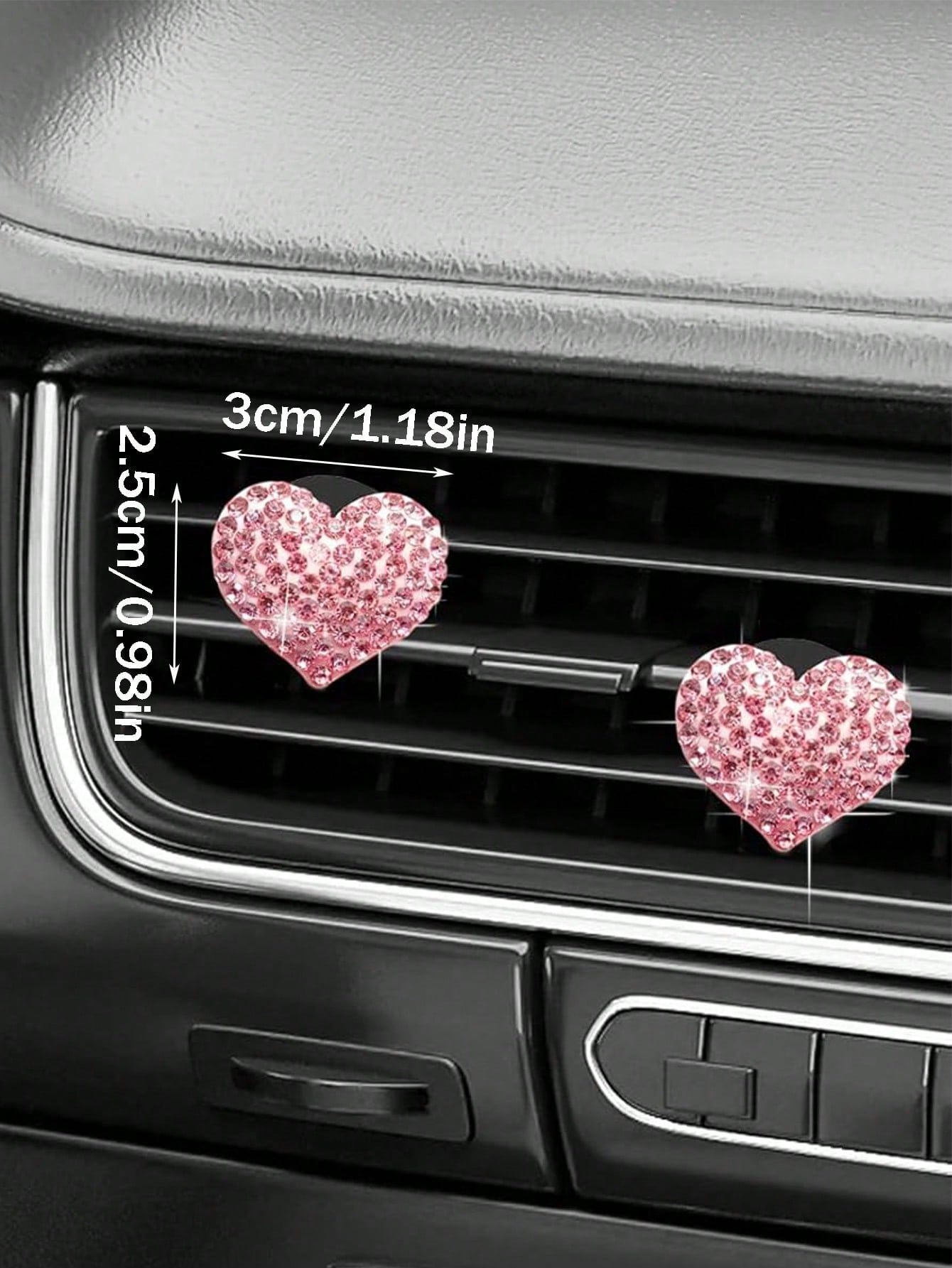 2pcs Car Diamond Inlaid Heart-Shaped Air Outlet Clip Car Air Conditioning Port Decoration Car Interior Decoration Accessories