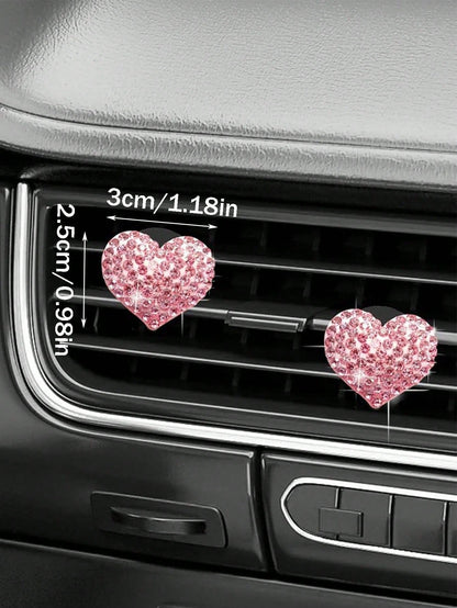 2pcs Car Diamond Inlaid Heart-Shaped Air Outlet Clip Car Air Conditioning Port Decoration Car Interior Decoration Accessories