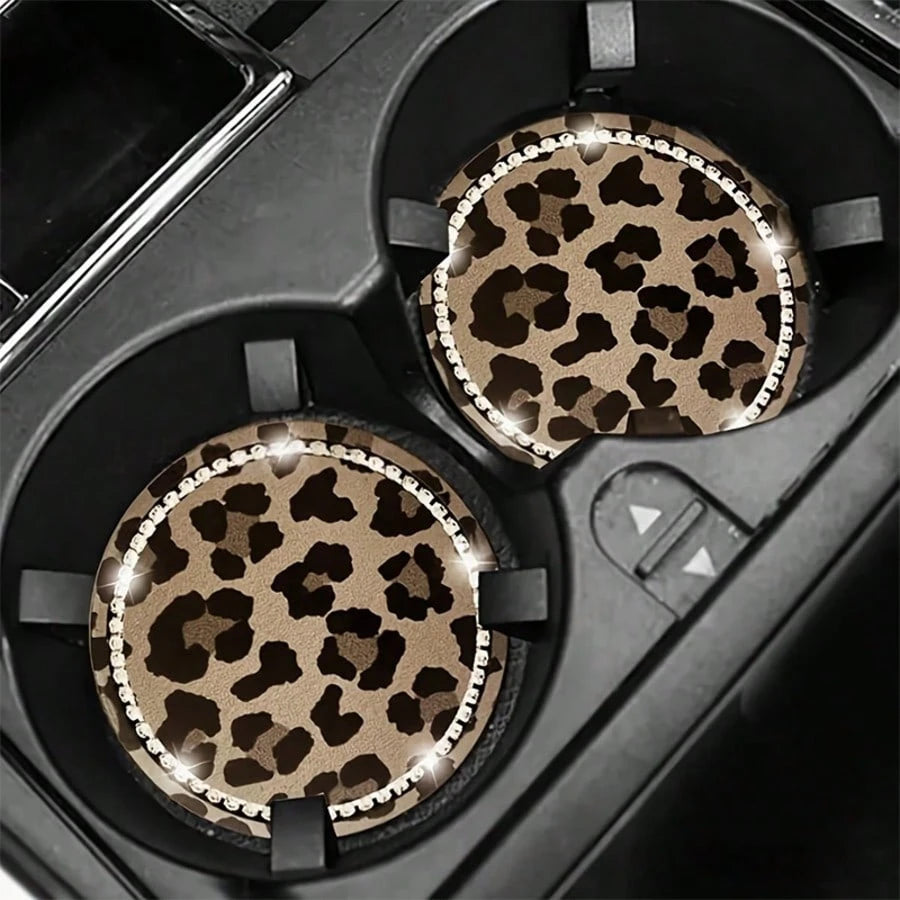 2pcs Car Leopard Print Decorative Cup Holders, Fun Leopard Pattern, Protect Car Cup Holders