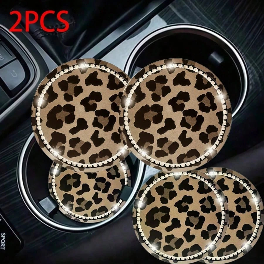 2pcs Car Leopard Print Decorative Cup Holders, Fun Leopard Pattern, Protect Car Cup Holders