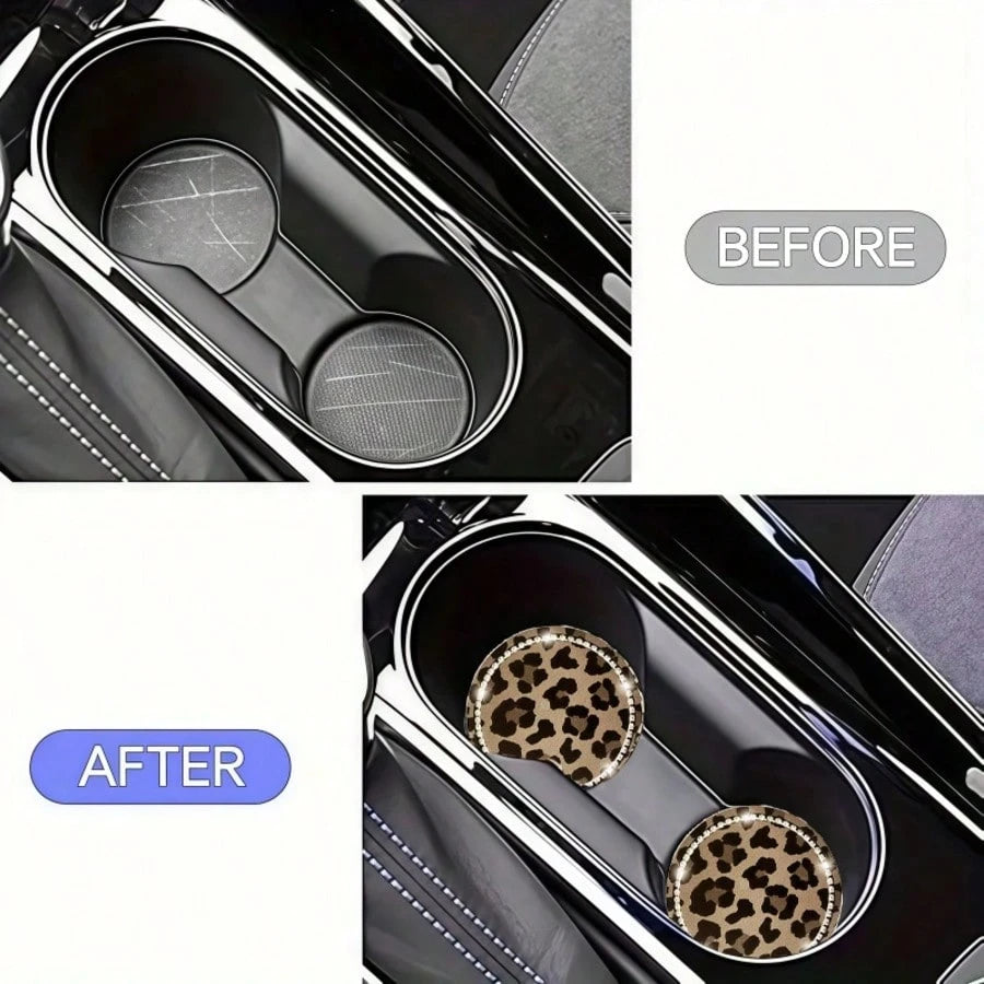 2pcs Car Leopard Print Decorative Cup Holders, Fun Leopard Pattern, Protect Car Cup Holders