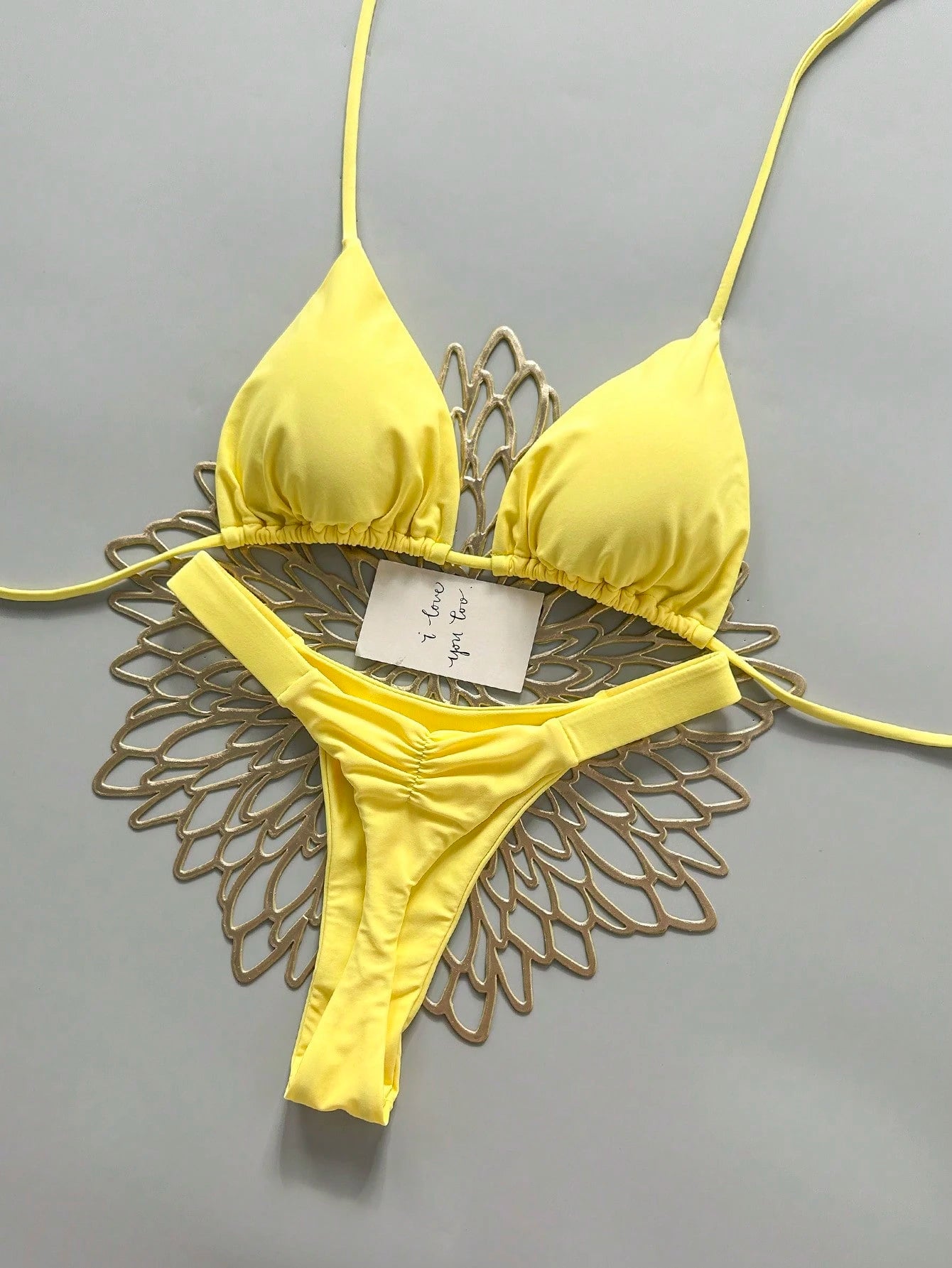 2pcs Casual Elegant Sexy Bohemian Floral Print Tie-Up Braided Bikini Swimwear, Suitable For Beach & Holiday, Spring/Summer Vacation Yellow