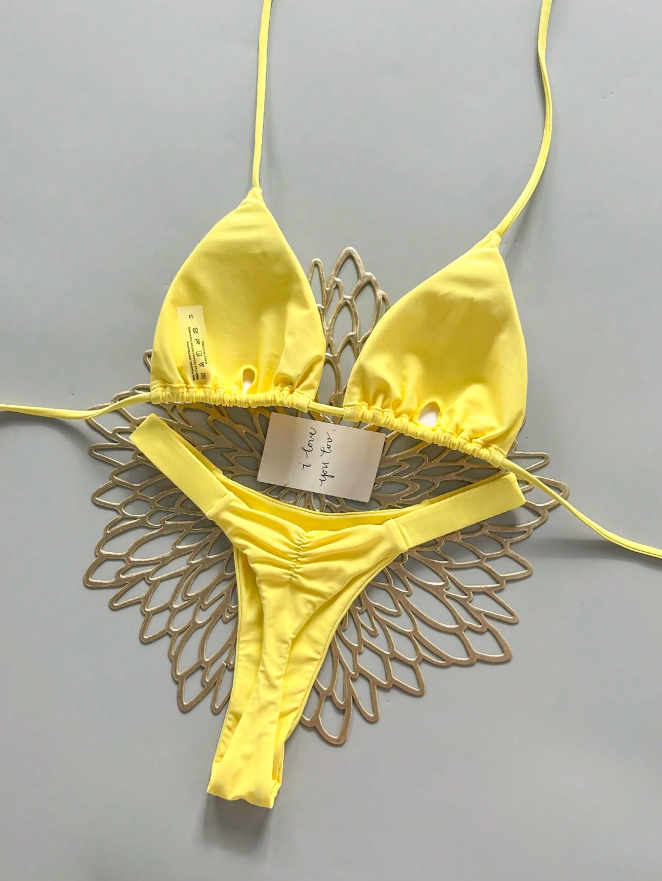 2pcs Casual Elegant Sexy Bohemian Floral Print Tie-Up Braided Bikini Swimwear, Suitable For Beach & Holiday, Spring/Summer Vacation Yellow