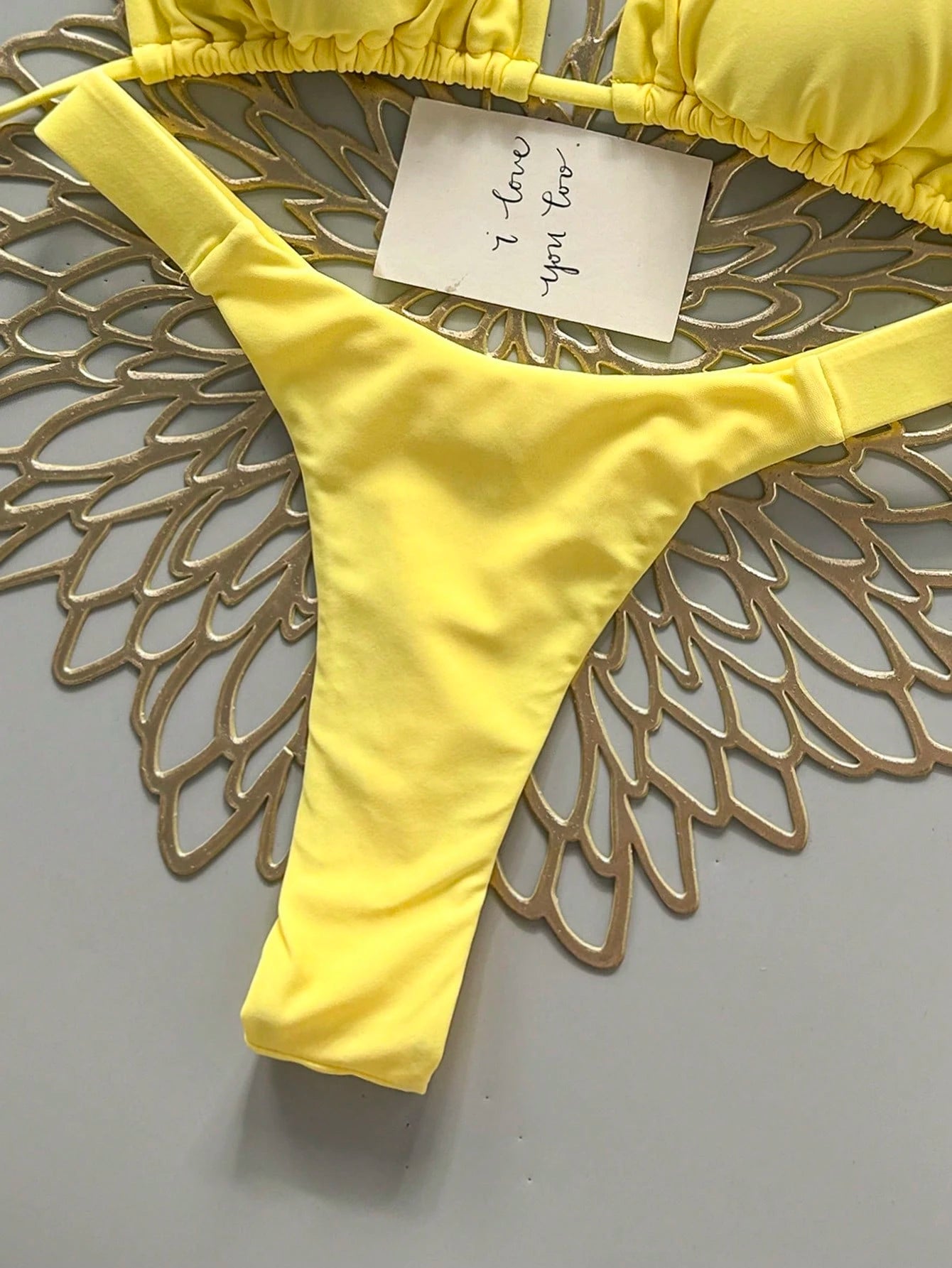 2pcs Casual Elegant Sexy Bohemian Floral Print Tie-Up Braided Bikini Swimwear, Suitable For Beach & Holiday, Spring/Summer Vacation Yellow