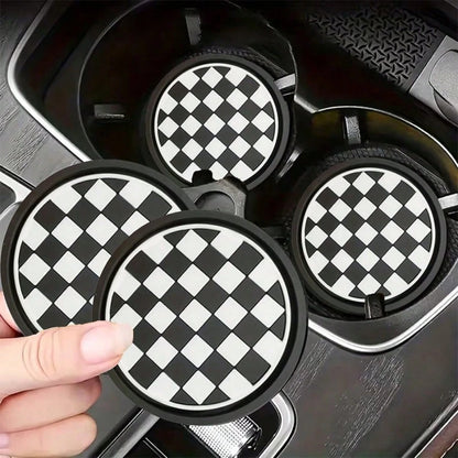 2pcs Checkerboard Car Cup Holders- Non-Slip & Dust-Proof, Easy To Clean- Fit Most Vehicles, Fashionable Design