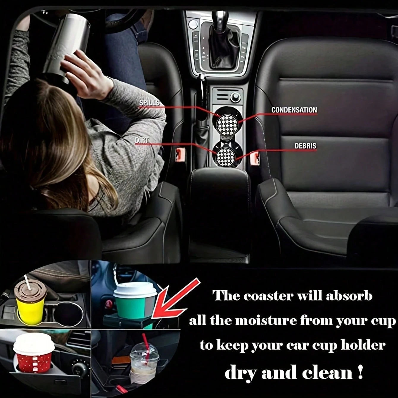 2pcs Checkerboard Car Cup Holders- Non-Slip & Dust-Proof, Easy To Clean- Fit Most Vehicles, Fashionable Design