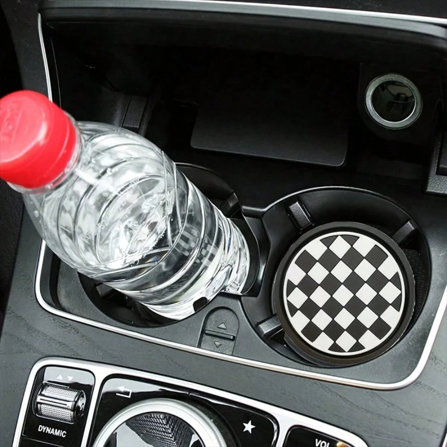 2pcs Checkerboard Car Cup Holders- Non-Slip & Dust-Proof, Easy To Clean- Fit Most Vehicles, Fashionable Design