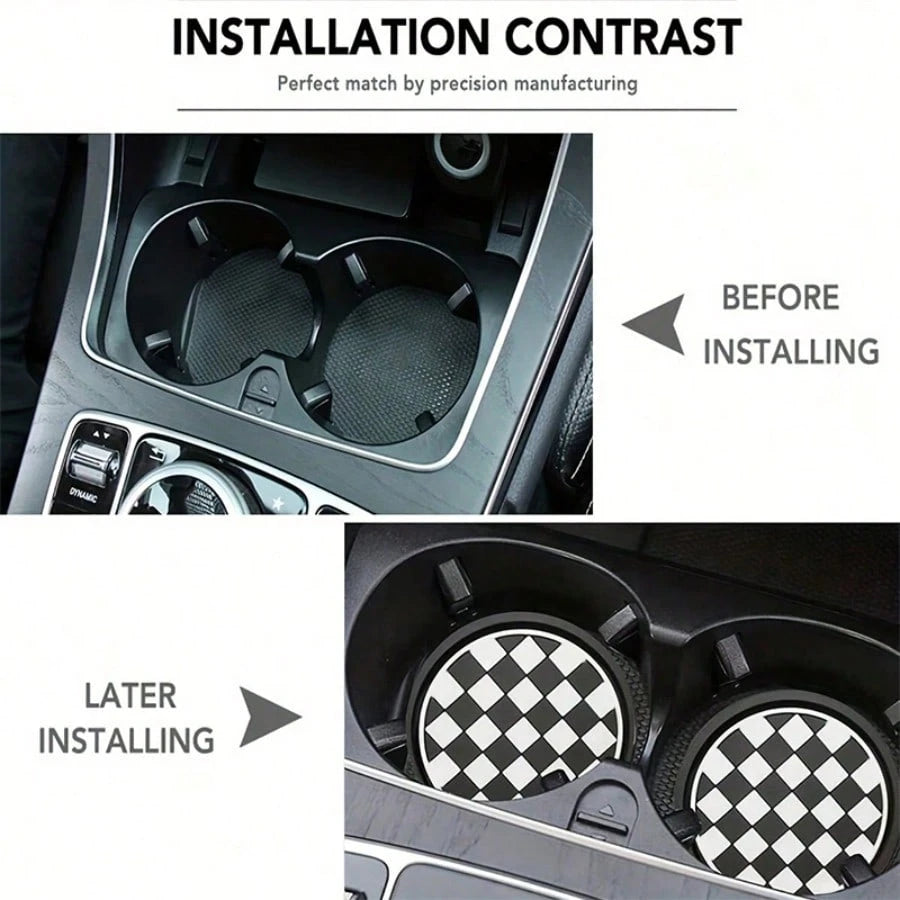 2pcs Checkerboard Car Cup Holders- Non-Slip & Dust-Proof, Easy To Clean- Fit Most Vehicles, Fashionable Design