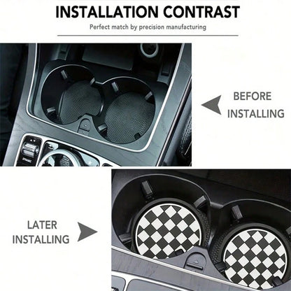 2pcs Checkerboard Car Cup Holders- Non-Slip & Dust-Proof, Easy To Clean- Fit Most Vehicles, Fashionable Design