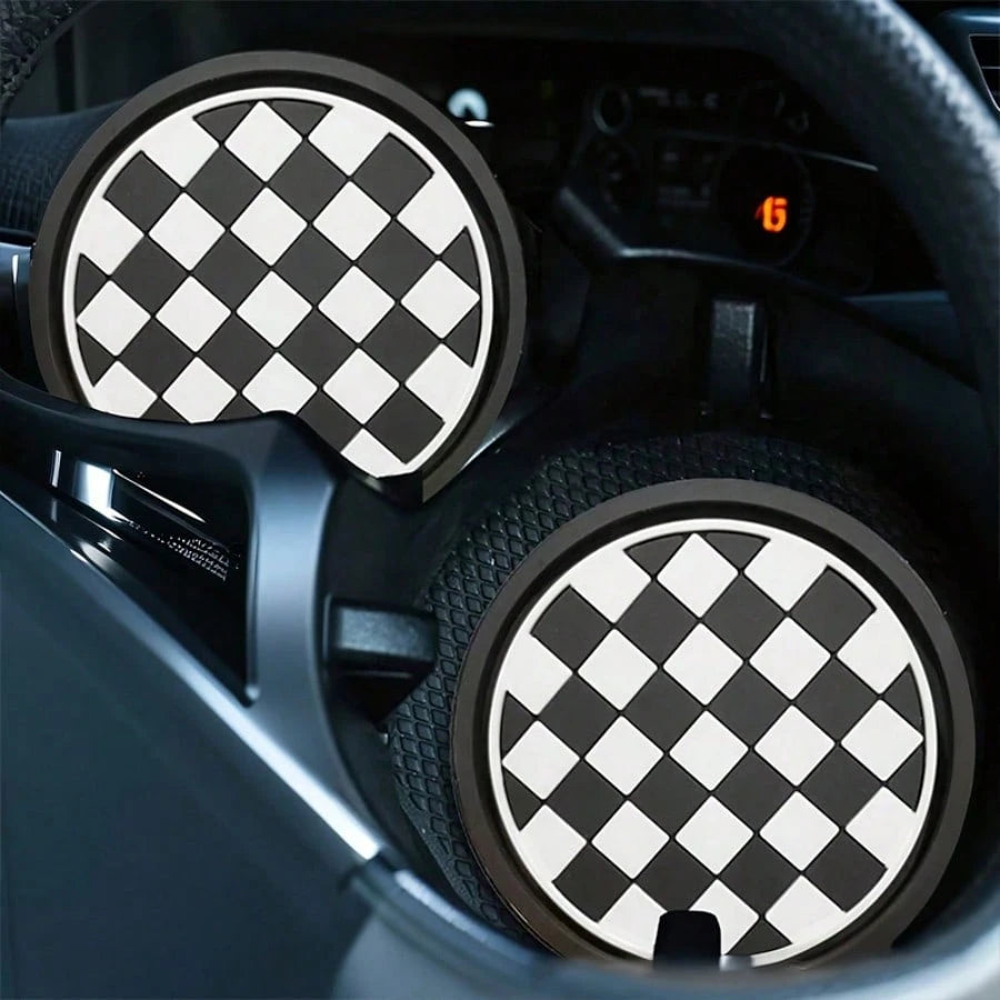 2pcs Checkerboard Car Cup Holders- Non-Slip & Dust-Proof, Easy To Clean- Fit Most Vehicles, Fashionable Design