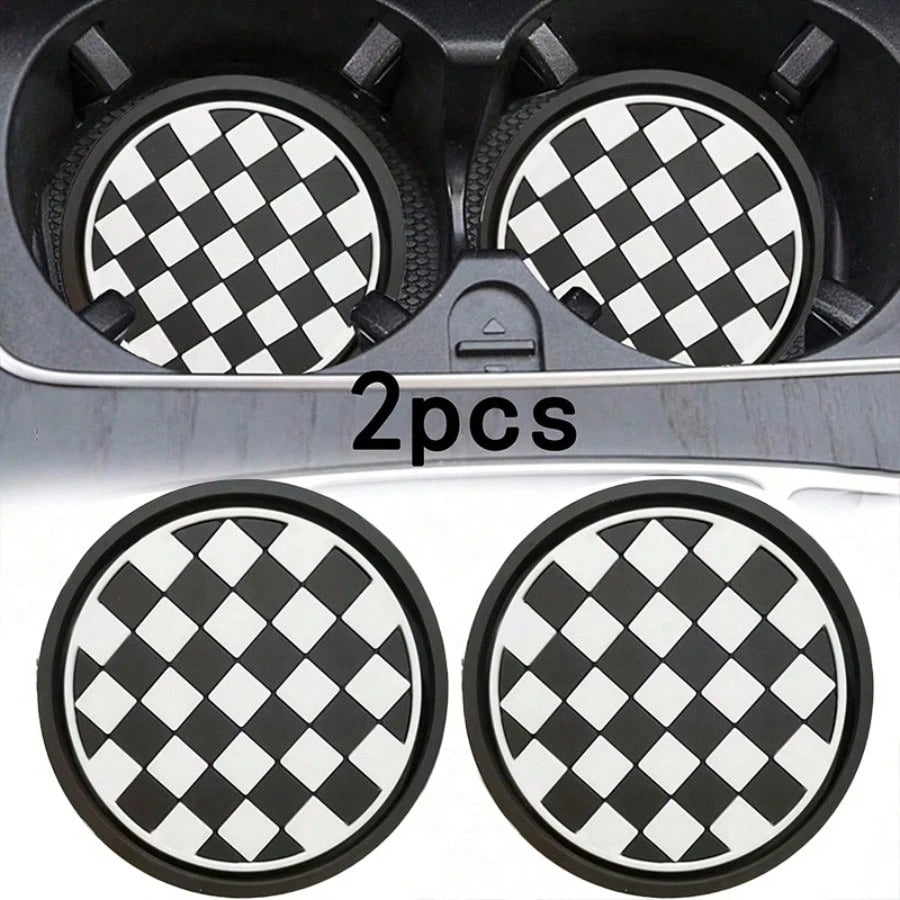 2pcs Checkerboard Car Cup Holders- Non-Slip & Dust-Proof, Easy To Clean- Fit Most Vehicles, Fashionable Design