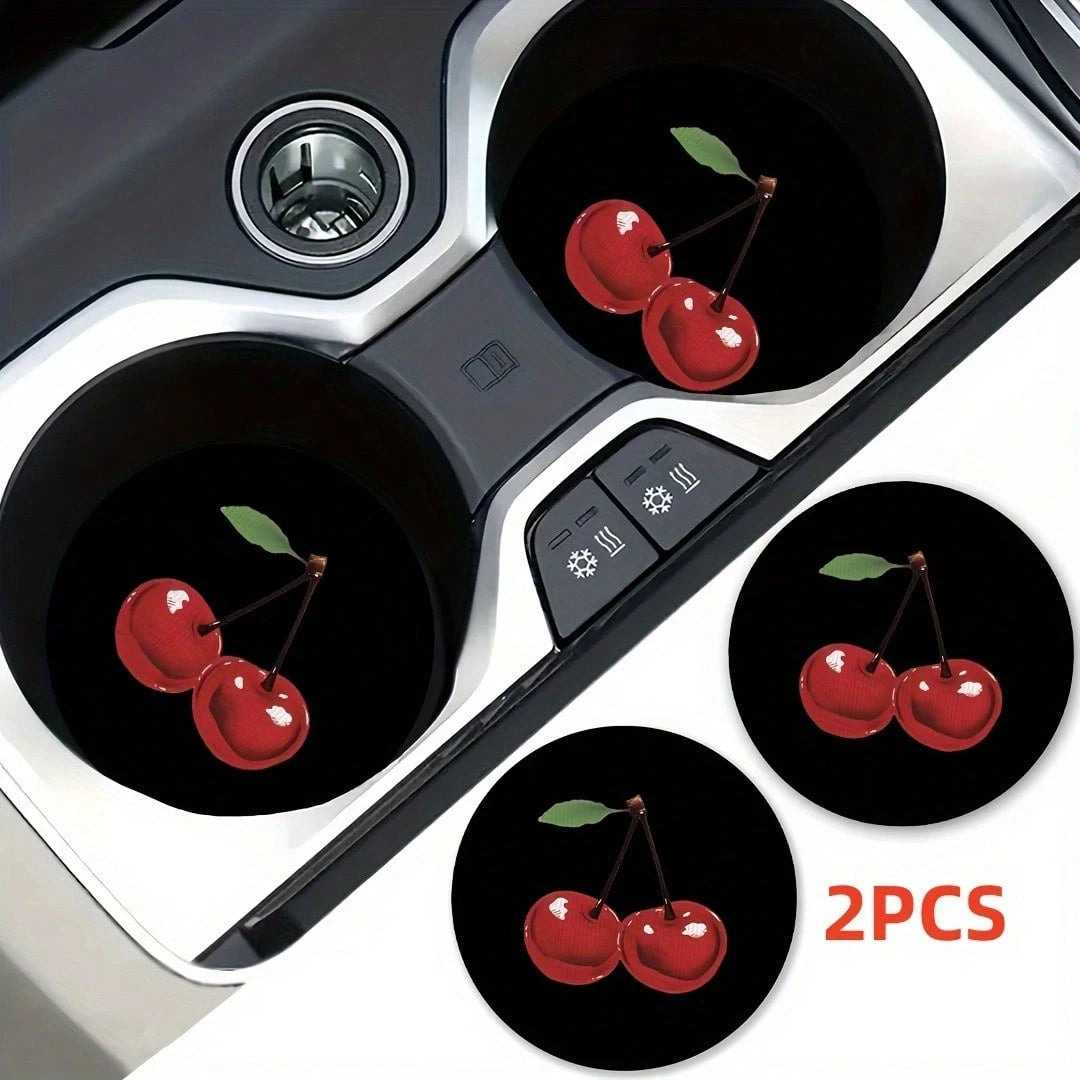 [2pcs Cherry Blossom Car Mat] 2pcs Absorbent Rubber Cherry Blossom Pattern Car Cup Holder Mat| Neutral Size Drink Mat, Vehicle Interior Accessories, Suitable For Women