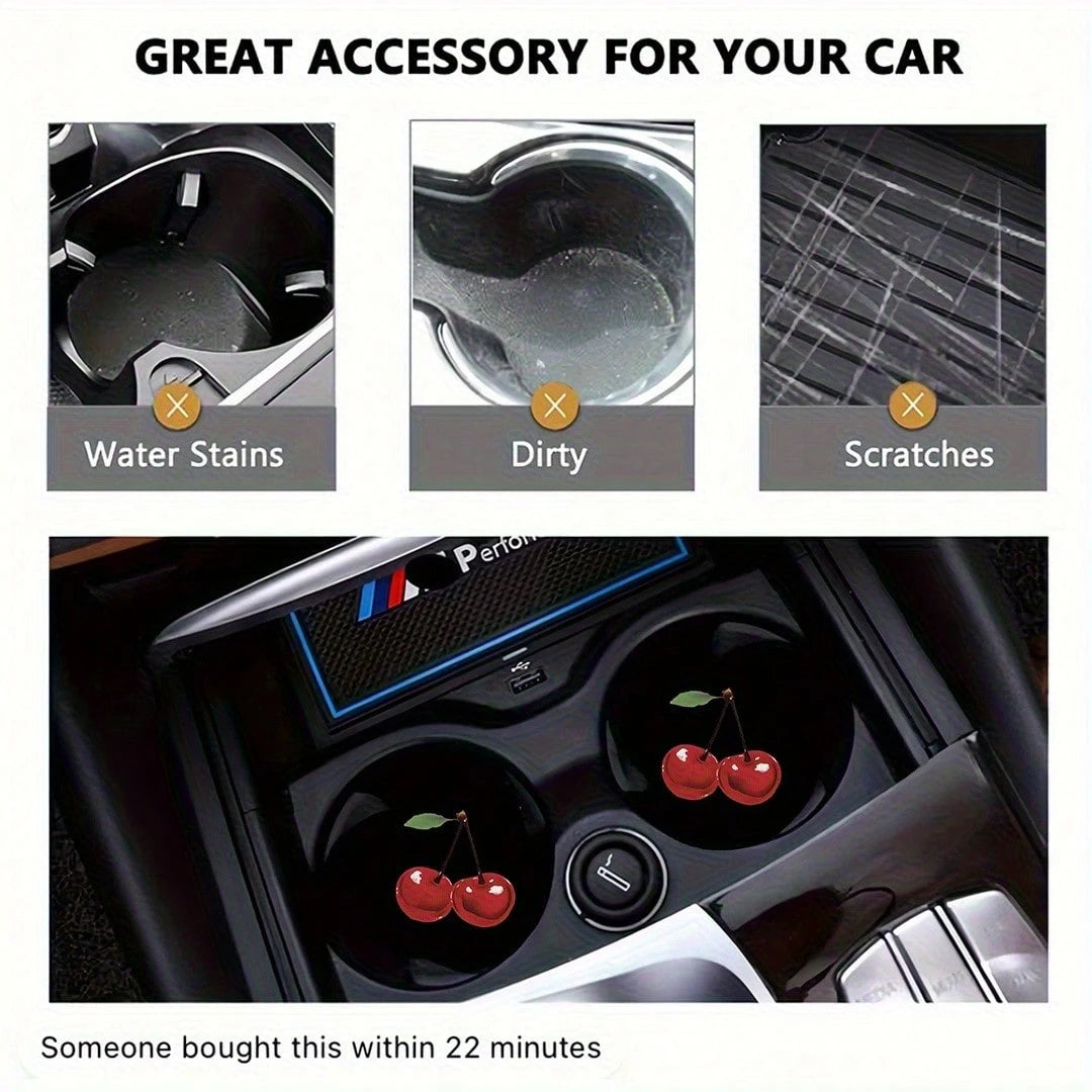 [2pcs Cherry Blossom Car Mat] 2pcs Absorbent Rubber Cherry Blossom Pattern Car Cup Holder Mat| Neutral Size Drink Mat, Vehicle Interior Accessories, Suitable For Women