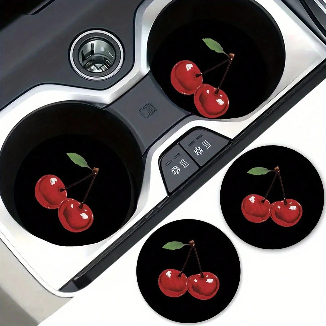 [2pcs Cherry Blossom Car Mat] 2pcs Absorbent Rubber Cherry Blossom Pattern Car Cup Holder Mat| Neutral Size Drink Mat, Vehicle Interior Accessories, Suitable For Women