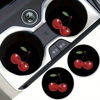 [2pcs Cherry Blossom Car Mat] 2pcs Absorbent Rubber Cherry Blossom Pattern Car Cup Holder Mat| Neutral Size Drink Mat, Vehicle Interior Accessories, Suitable For Women