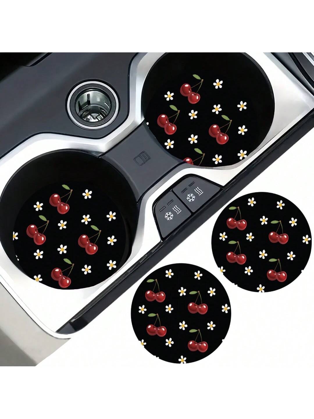 2pcs Cherry Print Pattern Car Cup Coaster, Stylish Fast-Drying Non-Slip Car Cup Mat