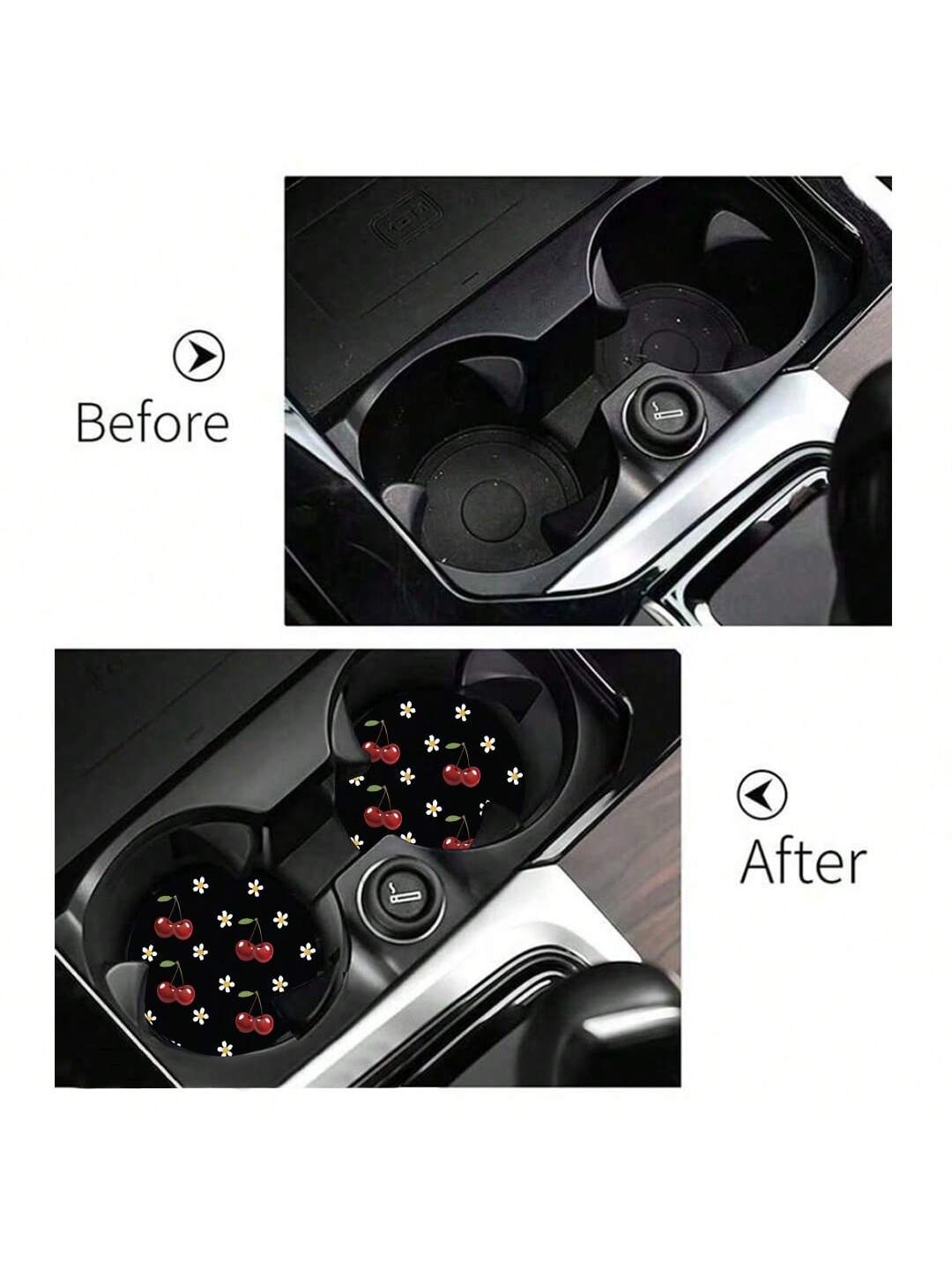 2pcs Cherry Print Pattern Car Cup Coaster, Stylish Fast-Drying Non-Slip Car Cup Mat