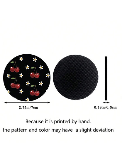 2pcs Cherry Print Pattern Car Cup Coaster, Stylish Fast-Drying Non-Slip Car Cup Mat