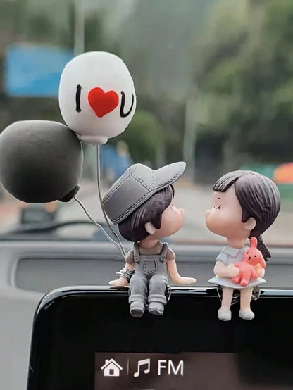 2pcs Cute Couple Doll Car Interior Decoration, Suitable For Dashboard, Air Vent, Display