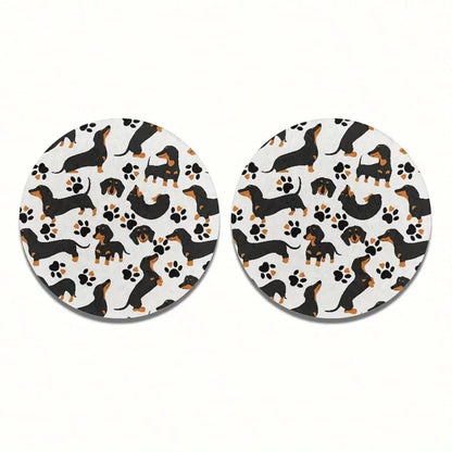 2pcs Cute Dachshund Car Cup Holders- High Absorbency Ceramic Set, Suitable For Women- Use These Fun Dachshund Pattern Holders To Protect Car Interior From Cold Drinks And Condensation, Perfectly Fit