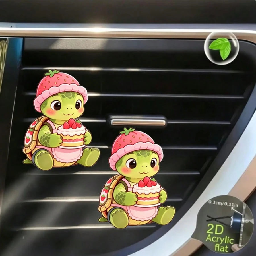 2pcs Cute Little Turtle Car Air Vent Decor, 2D Flat Acrylic Material Women's Car Interior Accessory (With Unscented Sponge Pad, Can Add Perfume Yourself)
