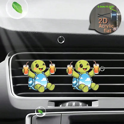 2pcs Cute Little Turtle Car Air Vent Decor, 2D Flat Acrylic Material Women's Car Interior Accessory (With Unscented Sponge Pad, Can Add Perfume Yourself)