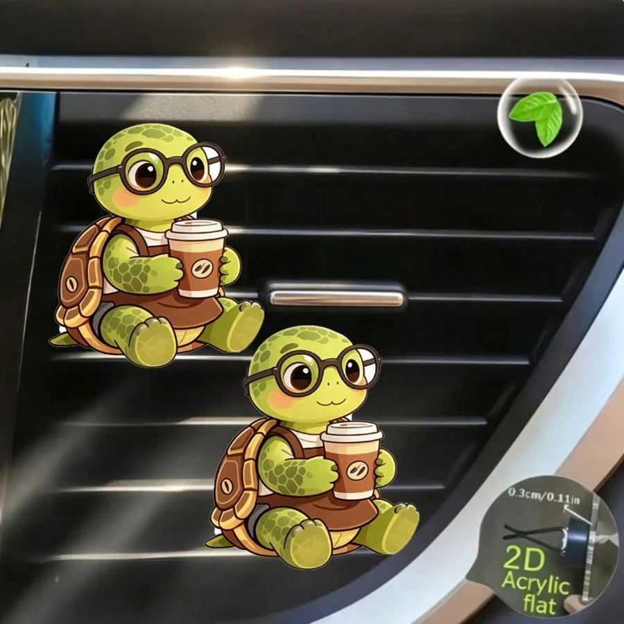 2pcs Cute Little Turtle Car Air Vent Decor, 2D Flat Acrylic Material Women's Car Interior Accessory (With Unscented Sponge Pad, Can Add Perfume Yourself)