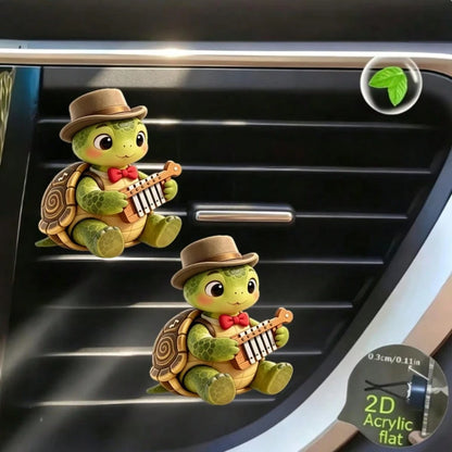 2pcs Cute Little Turtle Car Air Vent Decor, 2D Flat Acrylic Material Women's Car Interior Accessory (With Unscented Sponge Pad, Can Add Perfume Yourself)