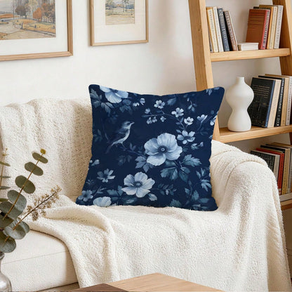 2pcs Deep Blue Porcelain Flower & Bird Pattern Pillow Covers, Single-Sided Printed Pillow Covers, Suitable For Living Room, Bedroom, Home Decor, All Season Pillow Covers