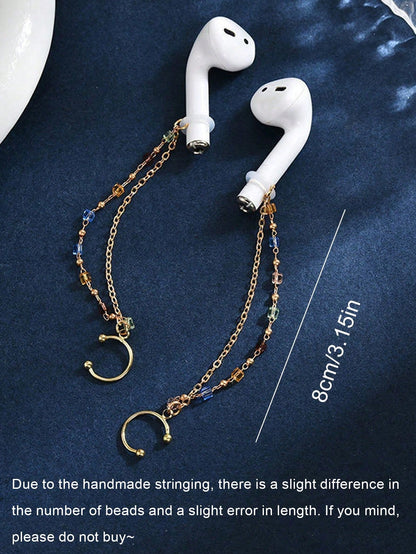 2pcs Earphone Anti-Loss Chain, Anti-Drop Colorful Rhinestone Fashion Ear Chain, Bluetooth Wireless Earphone Protective Ear Hook Ear Cuff No Ear Hole, Earphone Anti-Loss Chain Wireless Compatible With