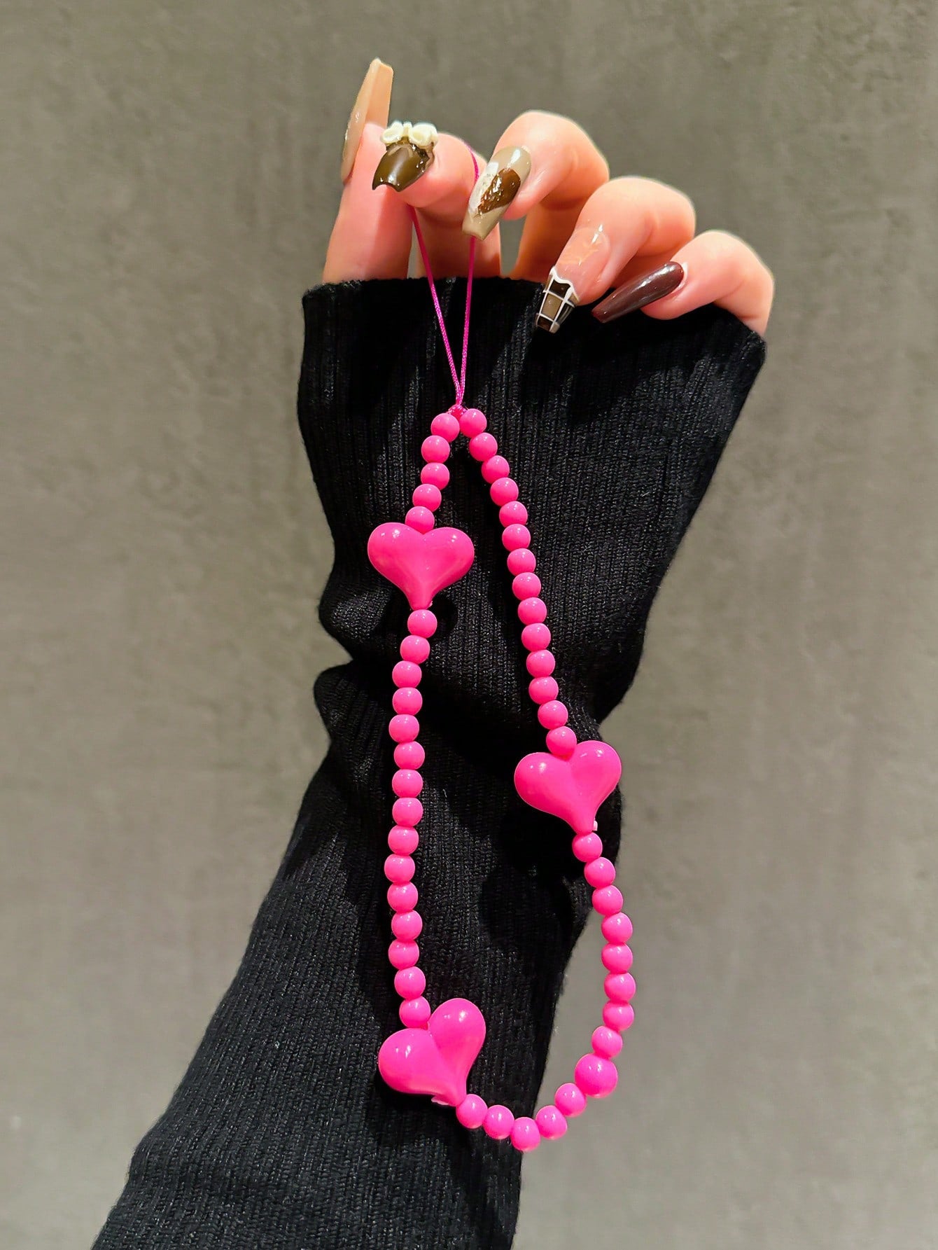 2pcs Fuchsia Heart & Floral Beaded Bracelet, Cute Charm Lanyard For Phone Case, Earphones, DIY Accessories, Fashion For Women Gifts For Mother, Family, Friends, Birthday, Holiday Phone Charm, Phone Ch