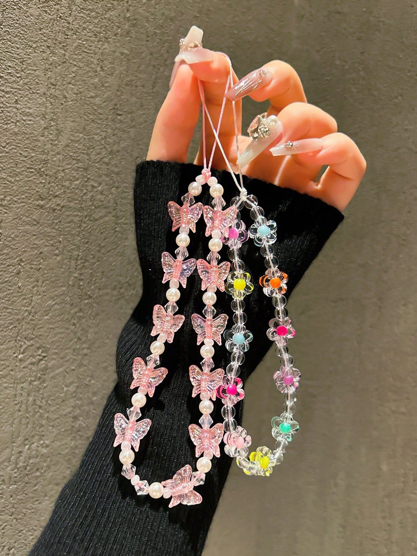 2pcs Fuchsia Heart & Floral Beaded Bracelet, Cute Charm Lanyard For Phone Case, Earphones, DIY Accessories, Fashion For Women Gifts For Mother, Family, Friends, Birthday, Holiday Phone Charm, Phone Ch