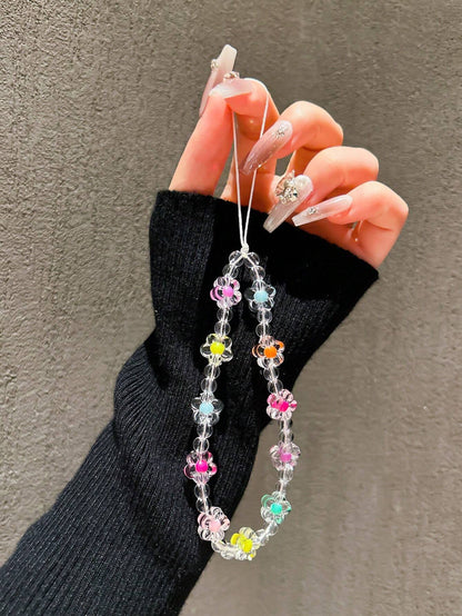 2pcs Fuchsia Heart & Floral Beaded Bracelet, Cute Charm Lanyard For Phone Case, Earphones, DIY Accessories, Fashion For Women Gifts For Mother, Family, Friends, Birthday, Holiday Phone Charm, Phone Ch