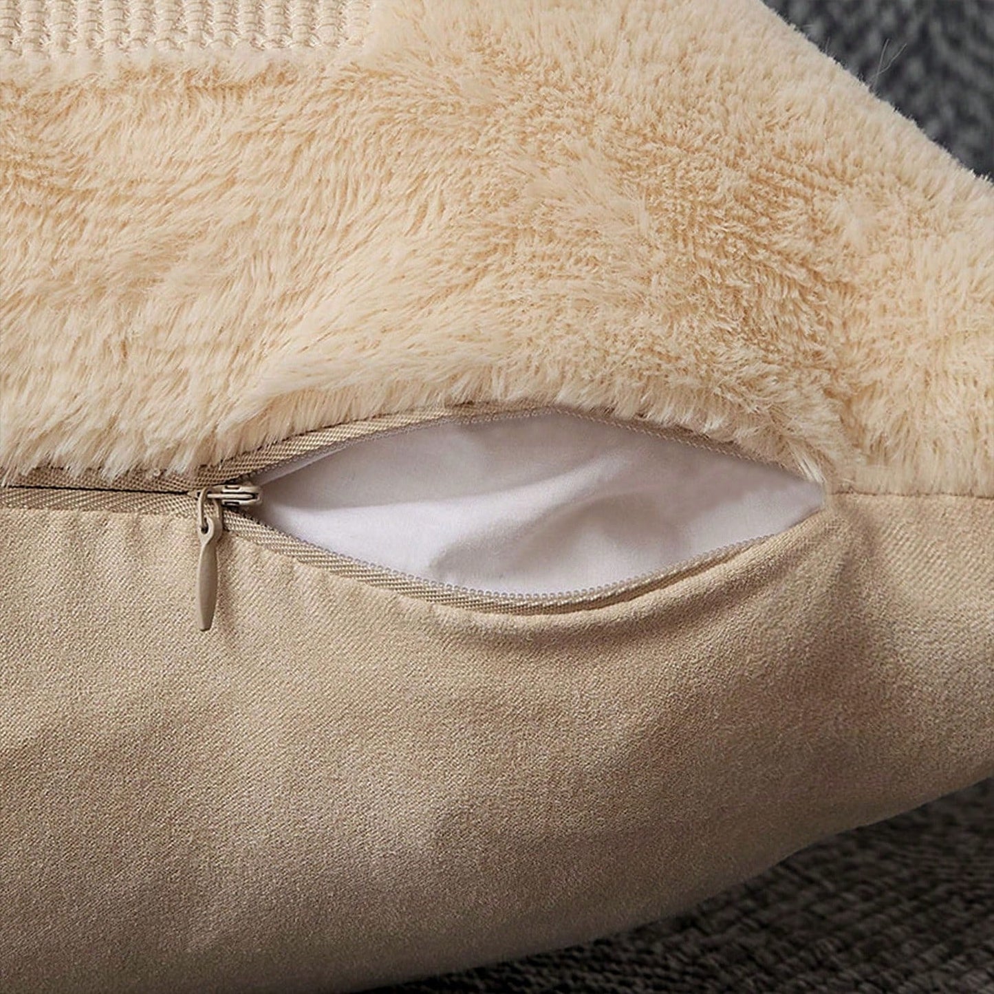 2Pcs Halloween Pillow Covers 18x18 Inch Black Eyes Beige Ghost Throw Pillow Cases Soft Plush Faux Fur Wool Couch Cushion Case For Chair Sofa Bedroom Living Room Home Decor