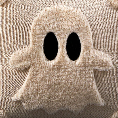 2Pcs Halloween Pillow Covers 18x18 Inch Black Eyes Beige Ghost Throw Pillow Cases Soft Plush Faux Fur Wool Couch Cushion Case For Chair Sofa Bedroom Living Room Home Decor