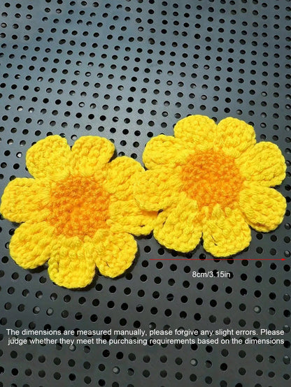 2pcs Hand-Knitted Flower Cup Coasters, Cute Daisy Floral Car Cup Mat Handmade Coasters For Car Interior Decor
