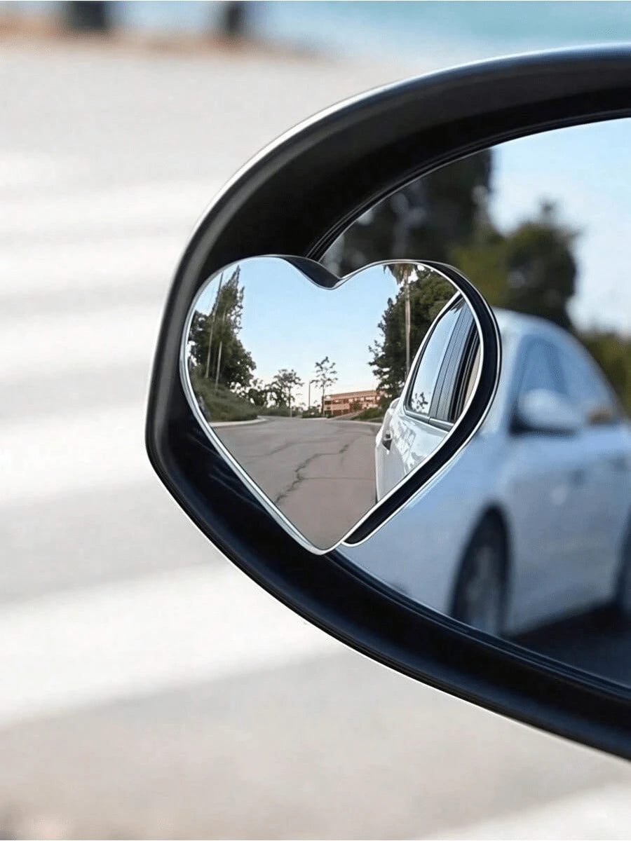 2pcs Heart-Shaped Blind Spot Mirrors, Frameless Heart-Shaped 360° Wide Angle Convex Fan-Shaped Blind Spot Rear View Mirrors, 360° Adjustable High-Definition Glass Fan-Shaped Curved Blind Spot Mirrors