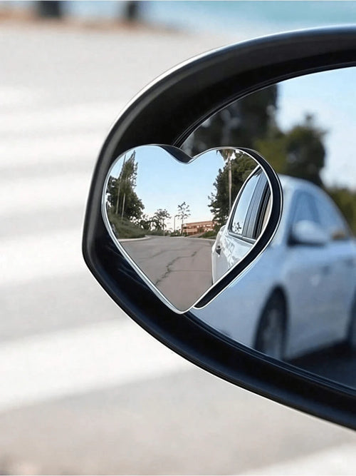 2pcs Heart-Shaped Blind Spot Mirrors, Frameless Heart-Shaped 360° Wide Angle Convex Fan-Shaped Blind Spot Rear View Mirrors, 360° Adjustable High-Definition Glass Fan-Shaped Curved Blind Spot Mirrors